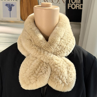 真獭兔毛围巾韩版简约皮草编制毛毛围脖双面毛绒保暖加厚毛领子女