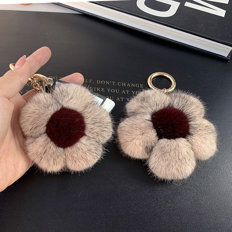 韩国个性创意简约水貂毛太阳花包包挂饰可爱毛绒网红车钥匙扣挂件