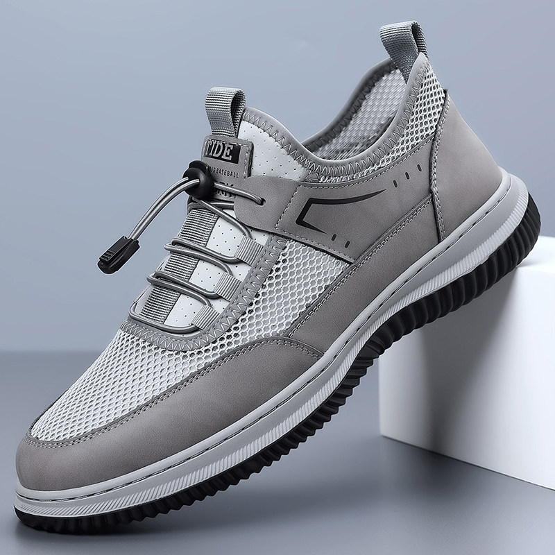 凉鞋男2025夏季镂空薄款透气网面鞋运动休闲鞋松紧带洞洞鞋驾车鞋