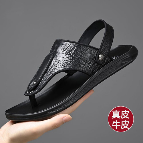 正品折扣男鞋开车凉鞋头层牛皮