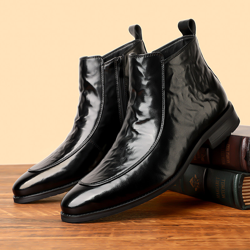 棉鞋男款冬季真皮保暖切尔西靴复古英伦尖头高帮皮靴商务休闲短靴
