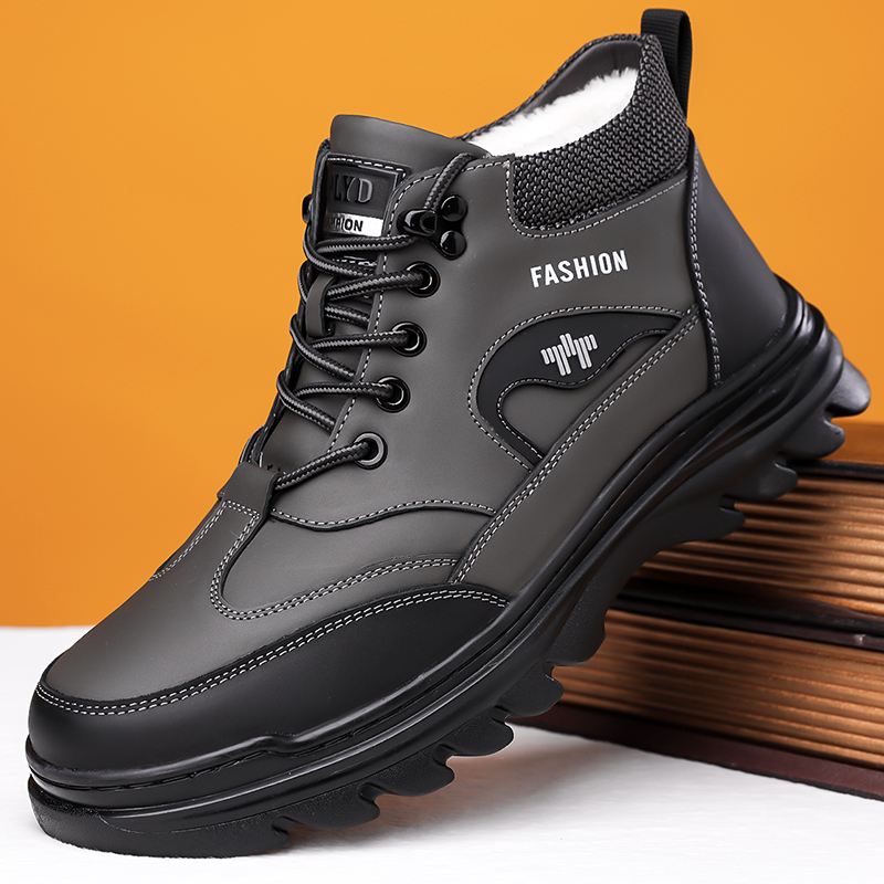 头层牛皮高帮男鞋2025新款冬季加绒保暖棉鞋男士户外雪地靴爸爸鞋