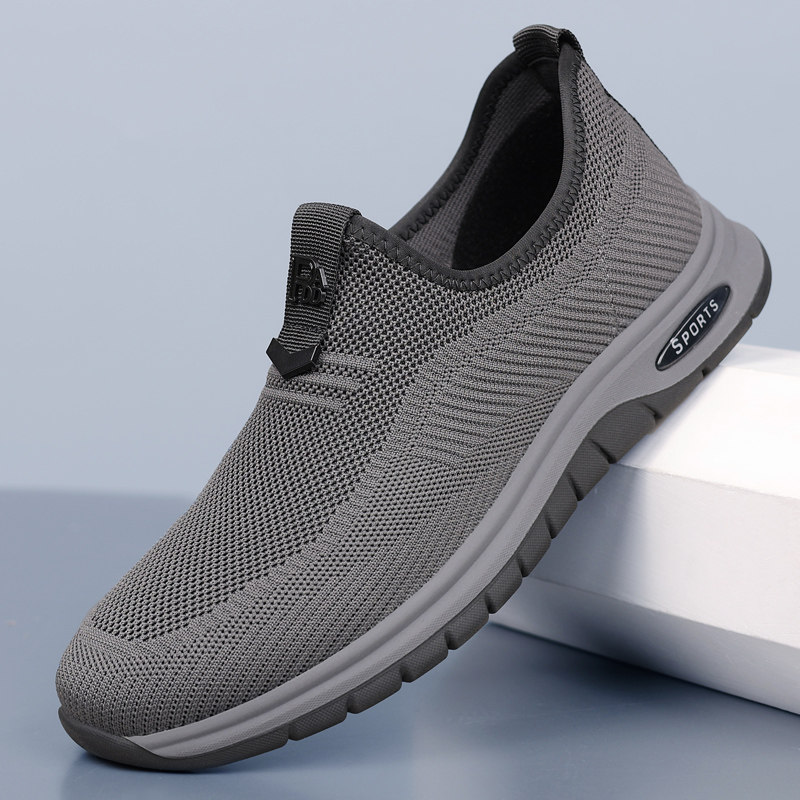 男鞋2025夏季新款飞织网面鞋透气轻便运动鞋一脚蹬防滑中年爸爸鞋