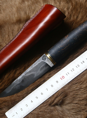 【刃物研究所手工锻造大马革士北欧水果刀随身户外刀bc露营野营刀