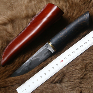 【刃物研究所手工锻造大马革士北欧水果刀随身户外刀bc露营野营刀