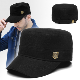 羊毛平顶帽男士冬季后封口帽子保暖全封口加大码毛呢中年特大头围