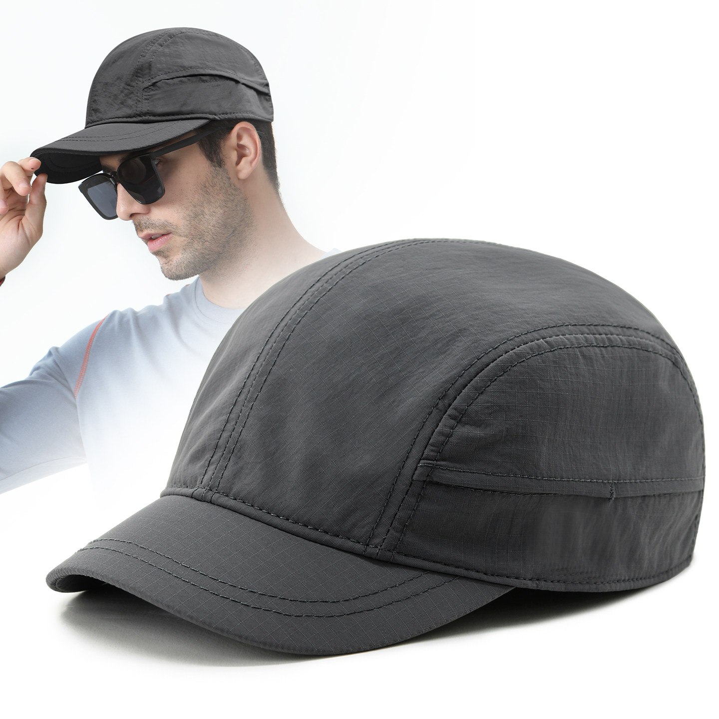 路瓦速干防晒短檐圆顶帽春秋薄款户外钓鱼光板棒球帽全封口遮阳帽