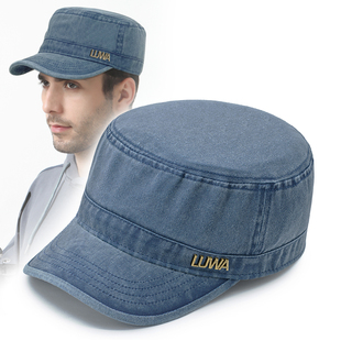 路瓦男春夏季新款牛仔平顶帽中年人加大码百搭出游软顶鸭舌帽