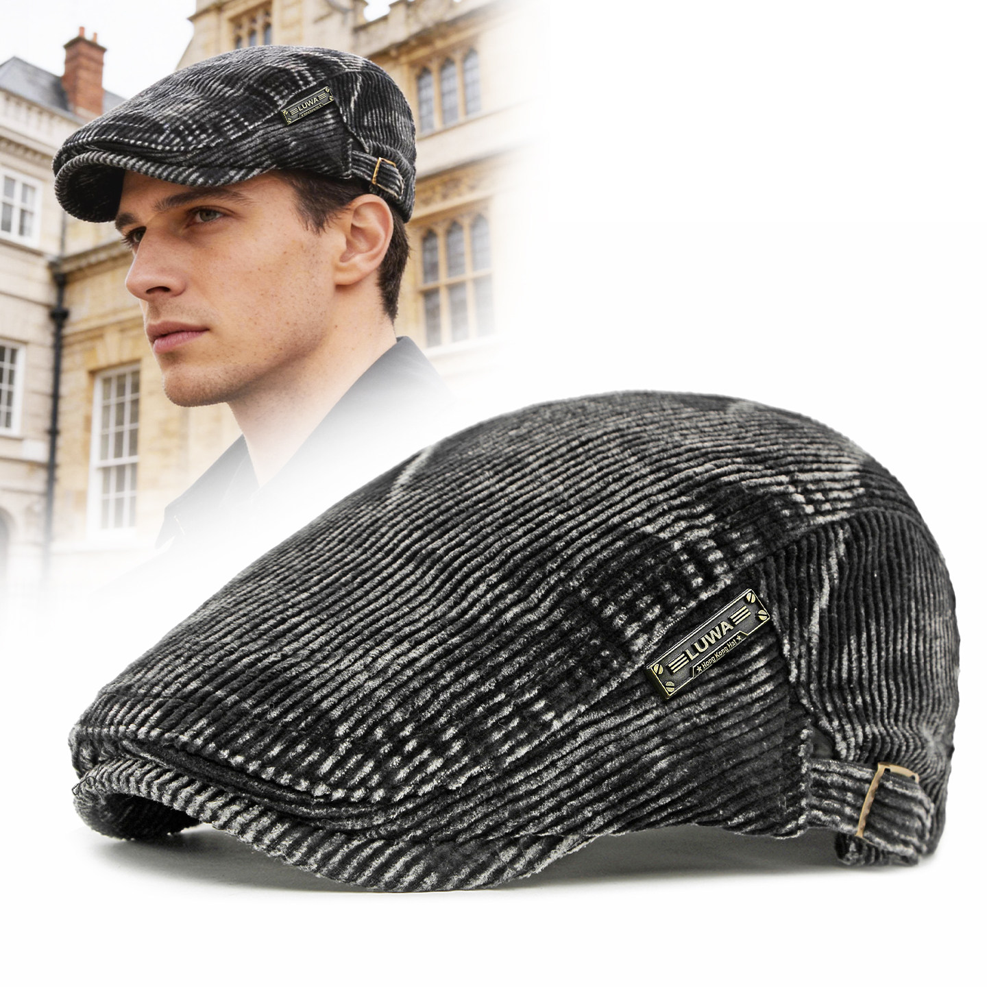 路瓦2026春季新款贝雷帽男复古中年户外遮阳灯芯绒好看高级报童帽