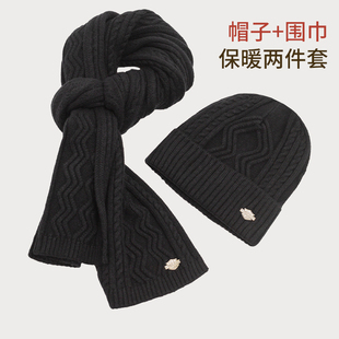 冬季防寒帽子围巾一体帽两件套毛线帽户外保暖加绒针织帽爸爸欧美