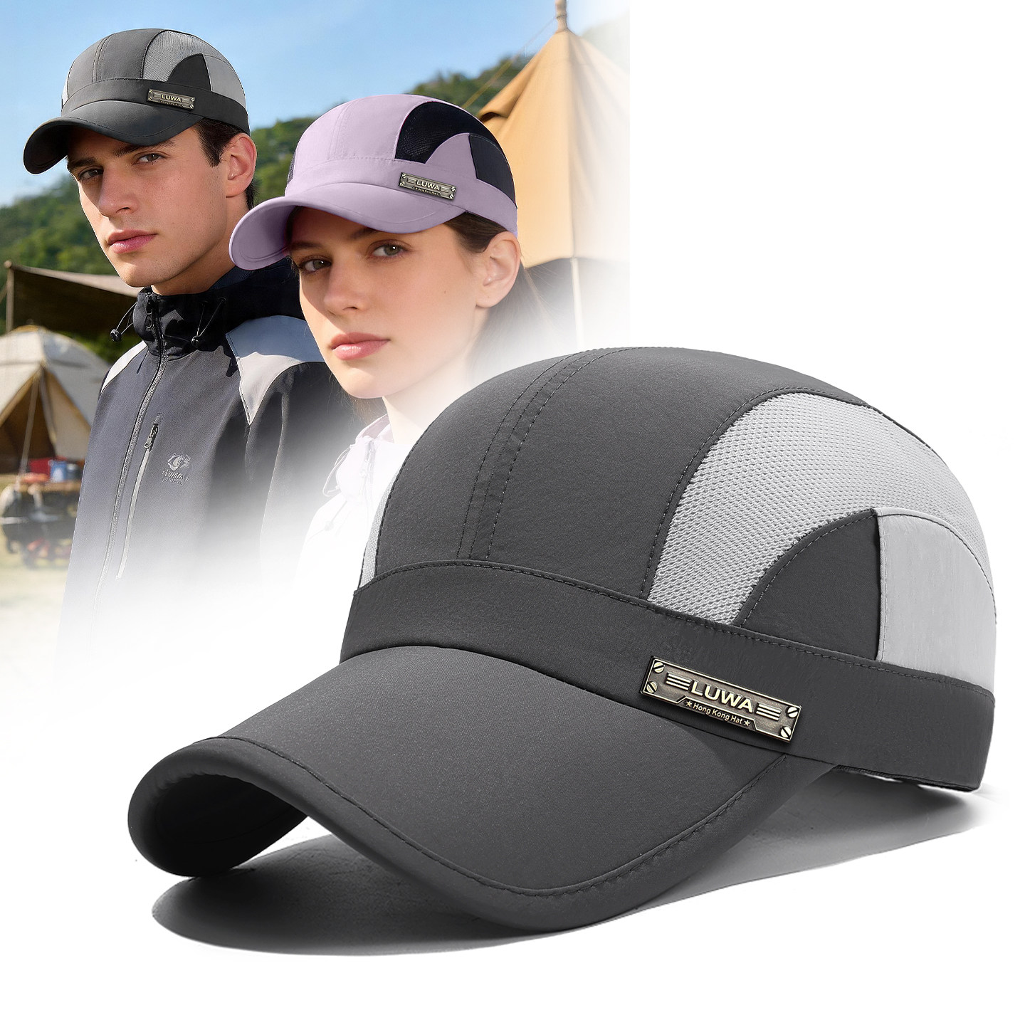 路瓦夏季薄款登山鸭舌帽男女网眼透气遮阳户外可放眼镜太阳帽防晒