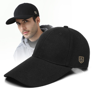 秋冬羊毛呢棒球帽男冬季户外中年保暖加长帽檐鸭舌帽后封口超大码