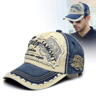 时尚潮流欧美棒球帽男女通用情侣帽水洗磨破做旧春秋棉质贴布帽子