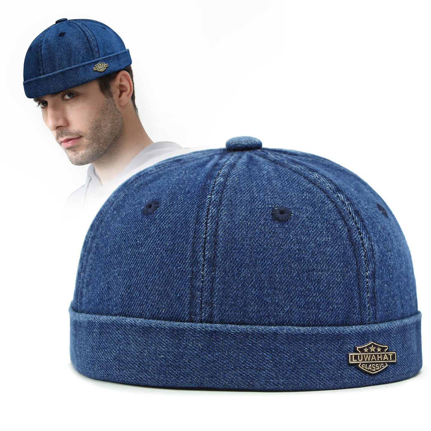 路瓦秋冬新款牛仔帽子男时尚老北京地主帽无檐好看瓜皮帽做旧复古,服饰配件/皮带/帽子/围巾,帽子,淘宝优惠券,粉丝福利购,淘宝优惠卷