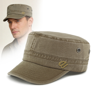 路瓦春夏新款 登山遮阳透气中老年高档帽子 复古水洗棉布平顶帽男士