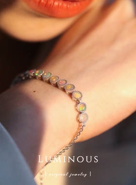 欧泊手链天然彩宝石小众设计轻奢