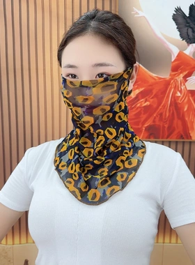 夏天挂耳面纱小丝巾薄款防晒面罩口罩女时尚全脸护颈脖套围脖两用