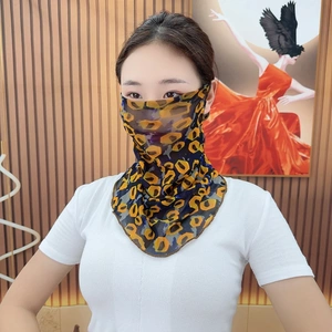 夏天挂耳面纱小丝巾薄款防晒面罩口罩女时尚全脸护颈脖套围脖两用