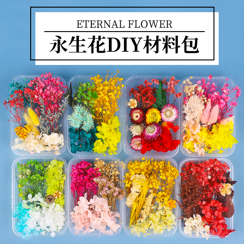 天然干花永生花假花仿真花儿童手工diy幼儿园自制团扇贴画材料包