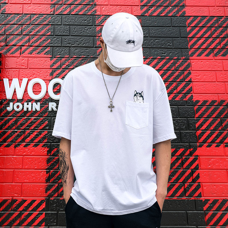 絲叔潮社BS Bombi&Sonos口袋金手指哈士奇短袖T恤男女潮牌tee