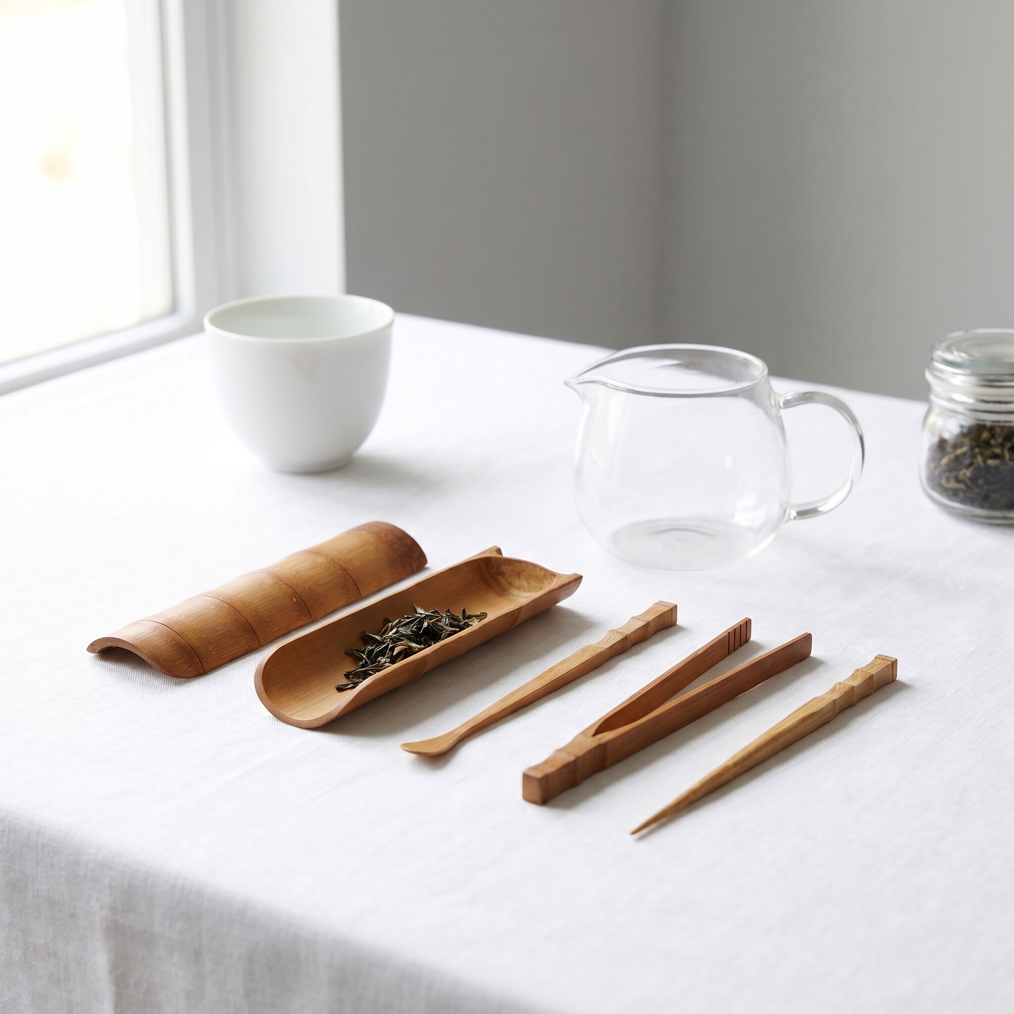 竹节茶则四件套手工竹制茶则茶针茶夹茶扒茶匙茶道四君子茶道零配