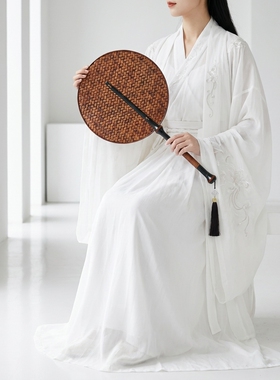 手工复古竹编筇竹柄圆形团扇中国风汉服夏季纳凉竹扇青篦扇古风扇