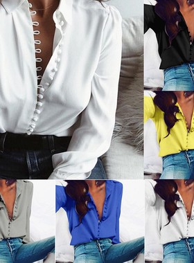 Women Chiffon Blouse Shirt Casual Solid Color Tops Plus Size