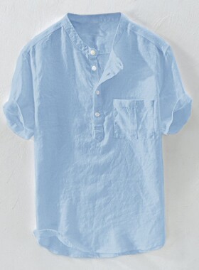 wholesale linen cotton t-shirt men white short sleeved shirt