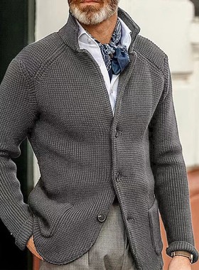 品质男装立领毛织外套粗针毛衣