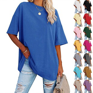 Women Neck Sleeve Tops Crew Short Shirts Oversized Loose