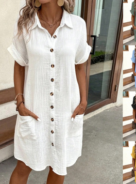 fashion women linen blouse dress summer casual ladies tops
