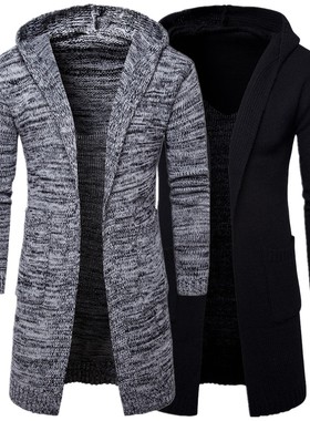 Men Winter Warm Long Jacket Thick Knit Cardigan Coat长开衫男