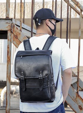 men casual school bags travel laptop bag pu leather backpack