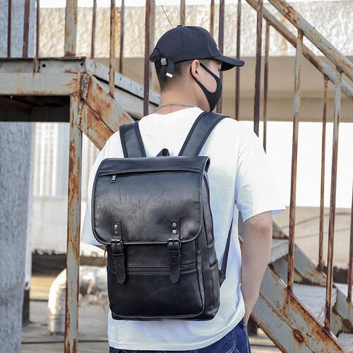 男PU皮双肩包户外旅行背包电脑包