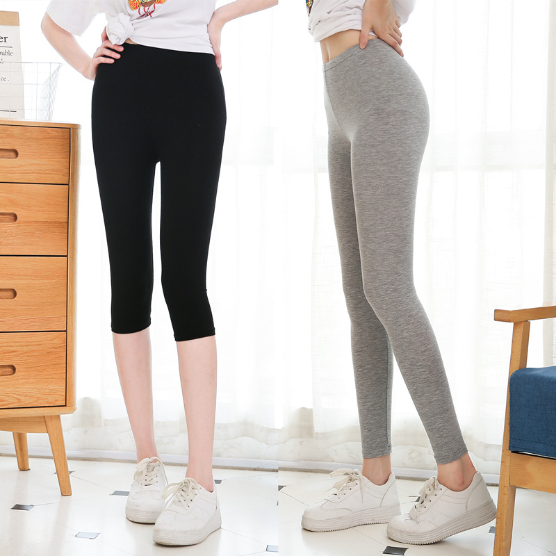 Stretch Cotton Capri Crop Leggings Tights 大码高腰打底裤女 女装/女士精品 打底裤 原图主图