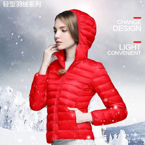 轻薄羽绒服女连帽短款白鸭绒外套
