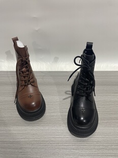 头层牛皮真皮圆头百搭侧拉链系带女马丁短靴 断码 2025秋冬新款 特价