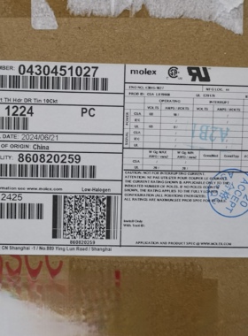 50包邮开票！430451027  Molex原厂正品，43045-1027