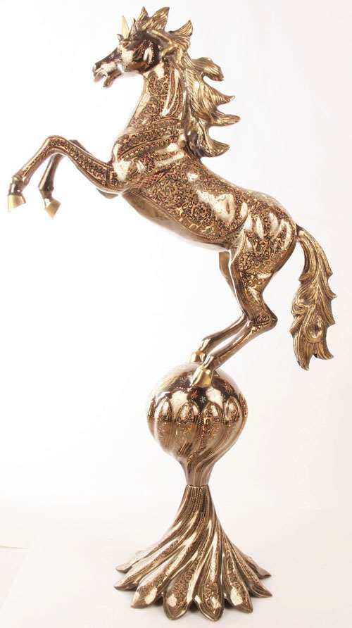 巴基斯坦铜器 精致手工彩点 90厘米高大型踩球马