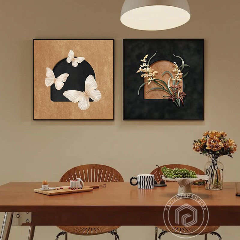 法式中古风餐厅组合装饰画复古厅餐桌高级感挂画客厅卧室饭厅画