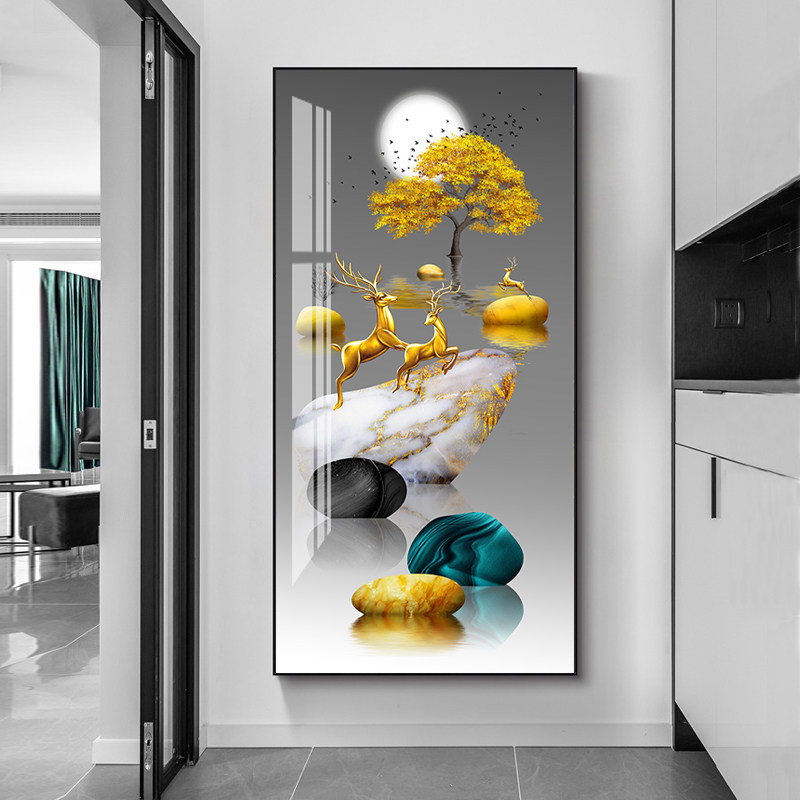石来运转现代简约玄关装饰画进门入户正对墙走廊过道挂画竖版壁画