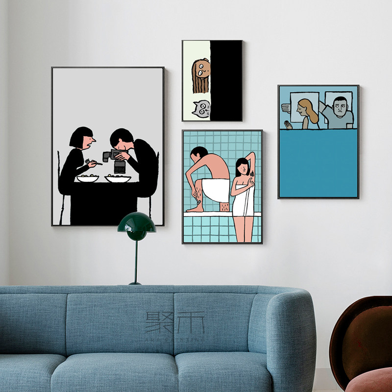 北欧创意客厅装饰画沙发背景墙壁画情侣温馨卧室挂画防水洗手间画