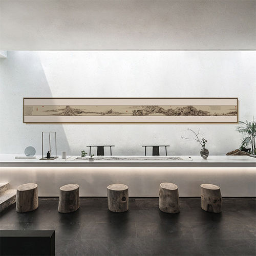 富春山居图全卷客厅沙发背景墙装饰画山水名画窄长条茶室酒店挂画