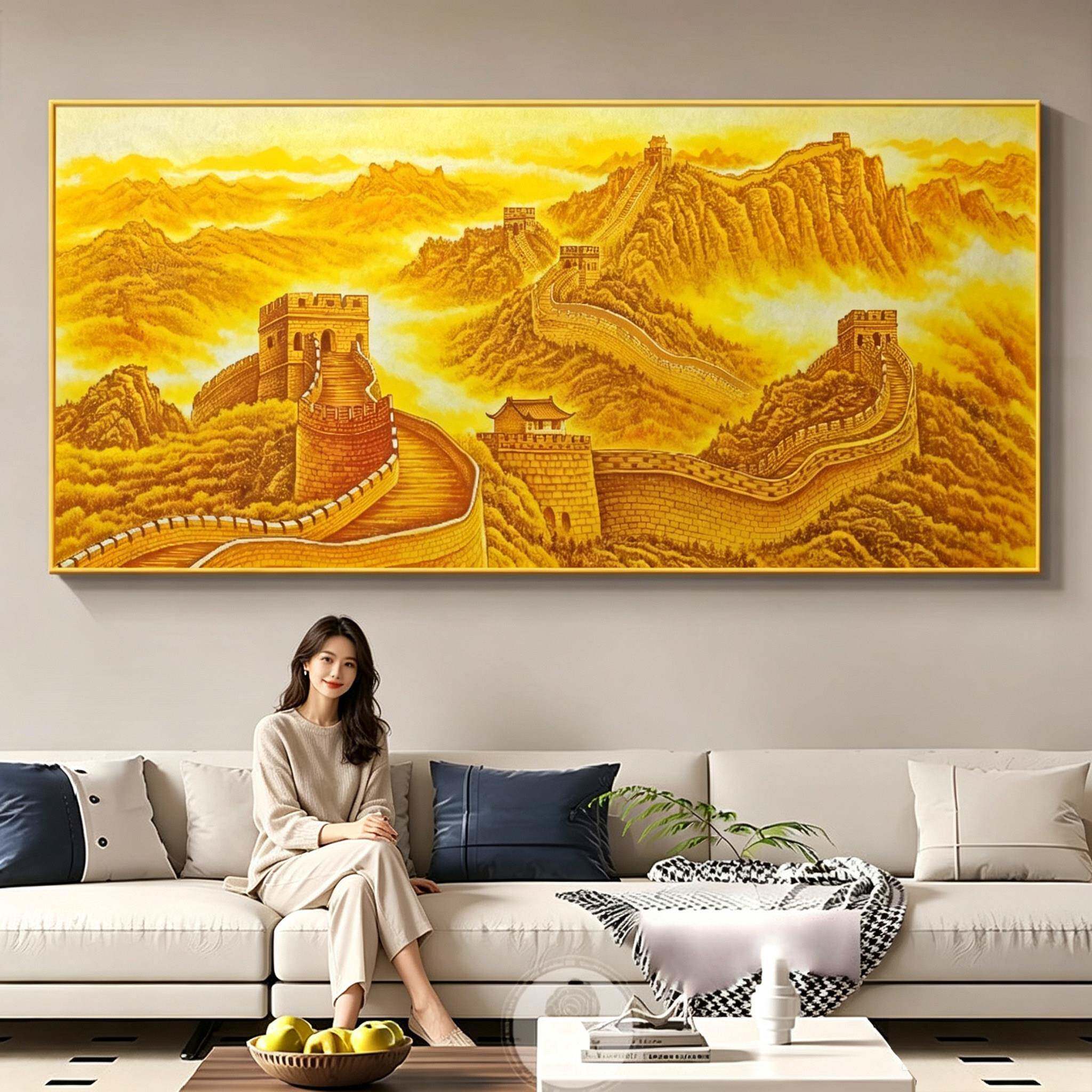 山水画万里长城背靠金山客厅老板办公室装饰画沙发背挂画风景国画