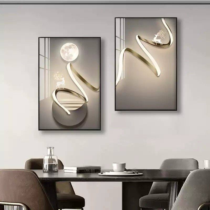 现代简约餐厅装饰画轻奢艺术个性饭厅挂画餐桌餐厅两联画石来运转