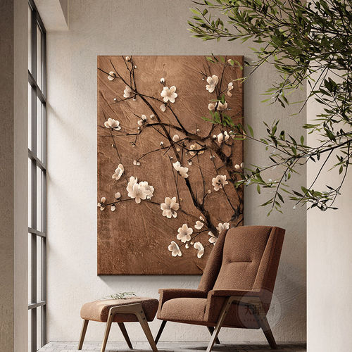 中古风玄关装饰画中式侘寂风客厅落地画高级感走廊过道挂画花卉画