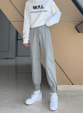 灰色运动裤女155小个子秋新款显瘦ins潮哈伦裤薄款卫裤H440