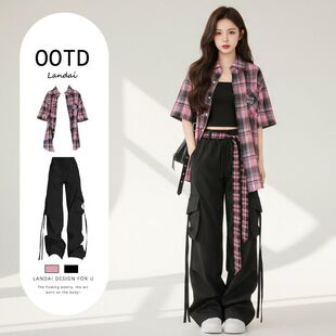 韩系多巴胺酷飒拽姐巨好看一整套ootd穿搭初夏独特绝美工装裤套装