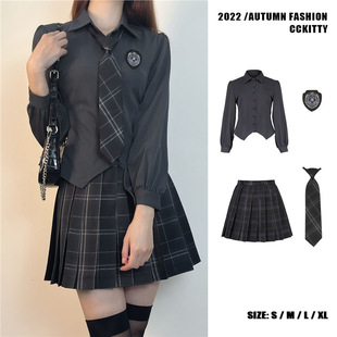衬衣学院风辣妹制服韩式 jk制服女套装 收腰长袖 修身 校园 日系秋季