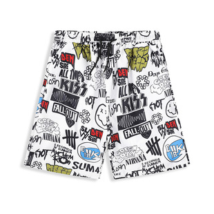 子男青少年直筒沙滩大 冰丝凉感休闲五分裤 痞帅印花短裤 男夏季